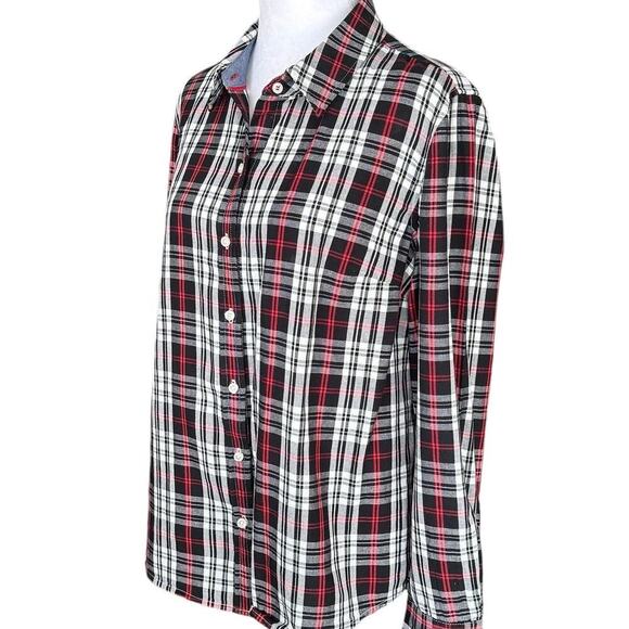 EUC Charter Club Size PL Button Front Plaid Long Sleeve Size Black Red - Picture 5 of 11